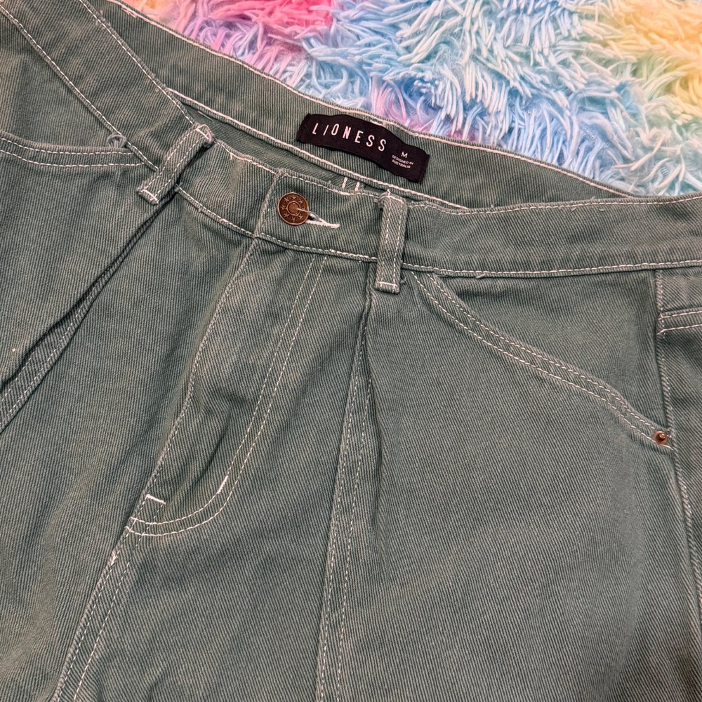 Lioness Cargo Pants Women Medium Green Fair Wide Leg Contrast Stitch Utility - Picture 4 of 6